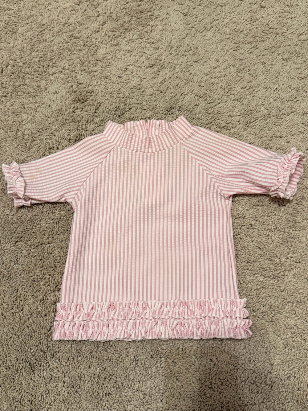 Ruffle Butts Pink and White Striped Ruffle Top